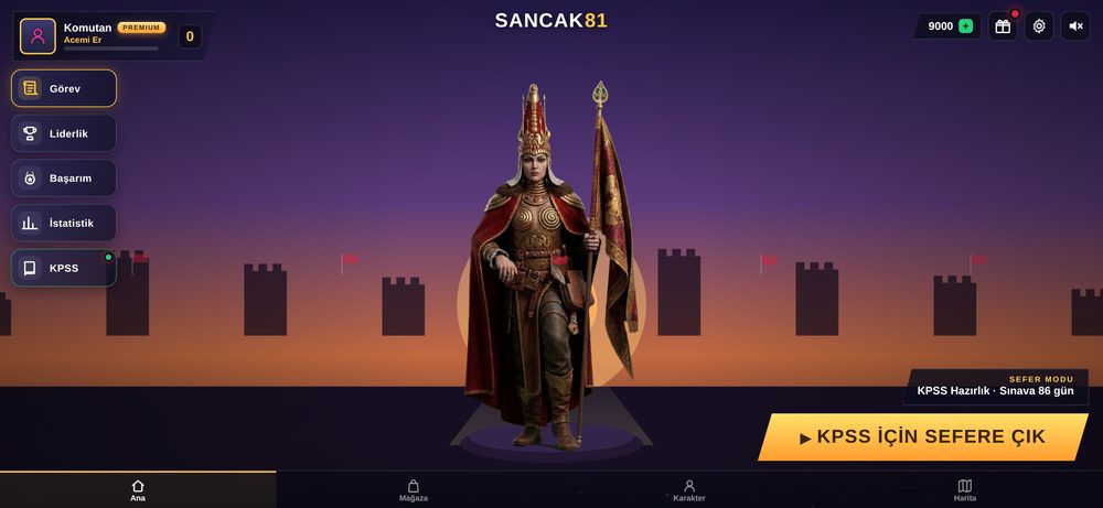 Sancak81 ana menü ekranı